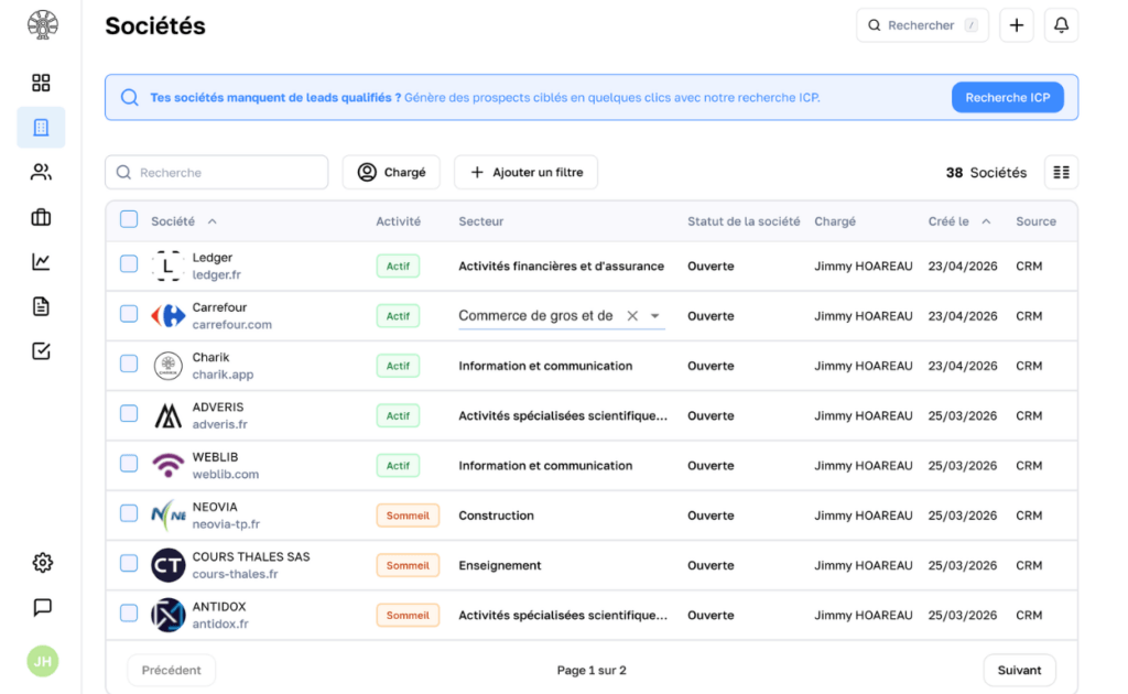 Vue sociétés du CRM charik