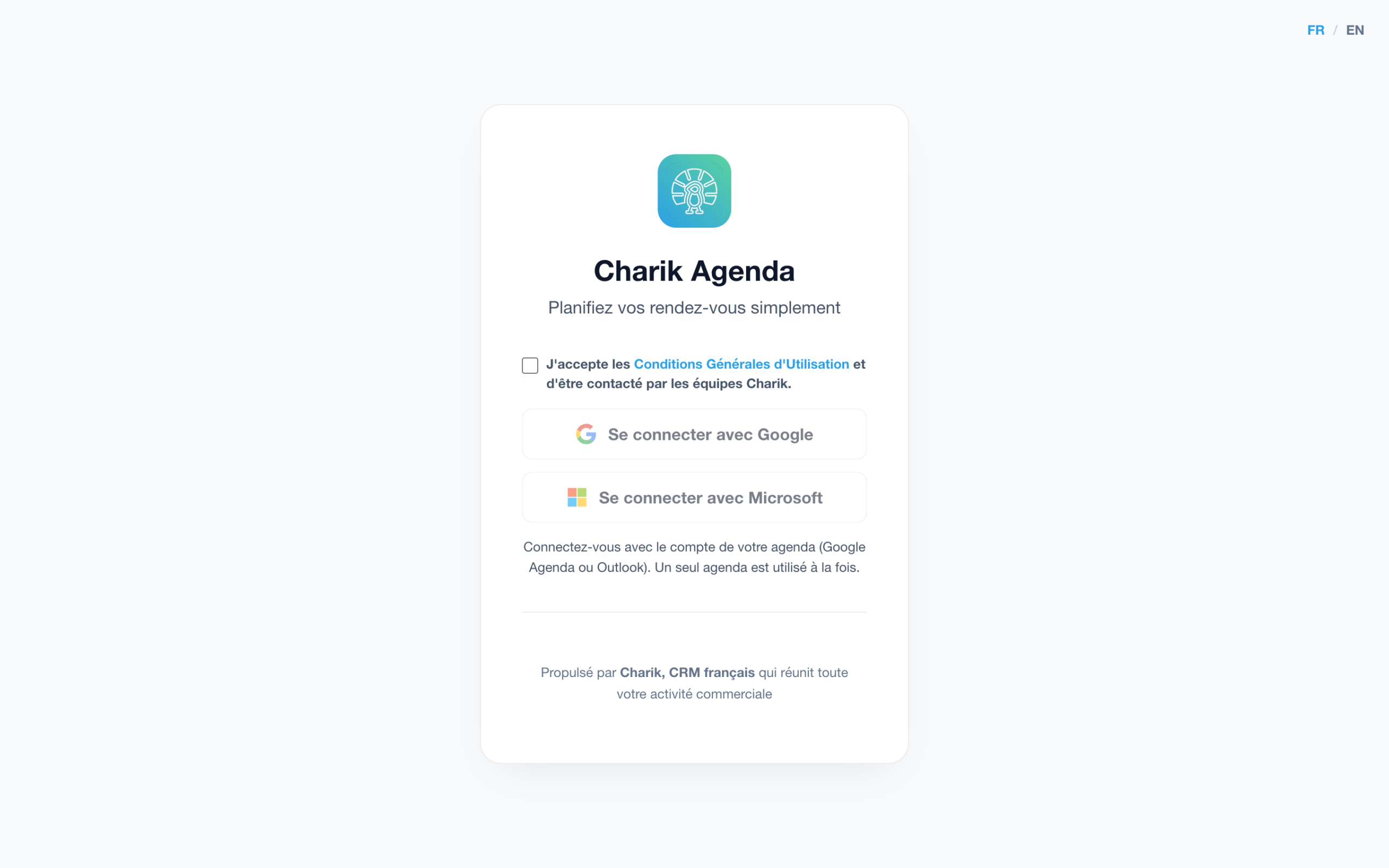 Écran de connexion avec les boutons Google et Microsoft