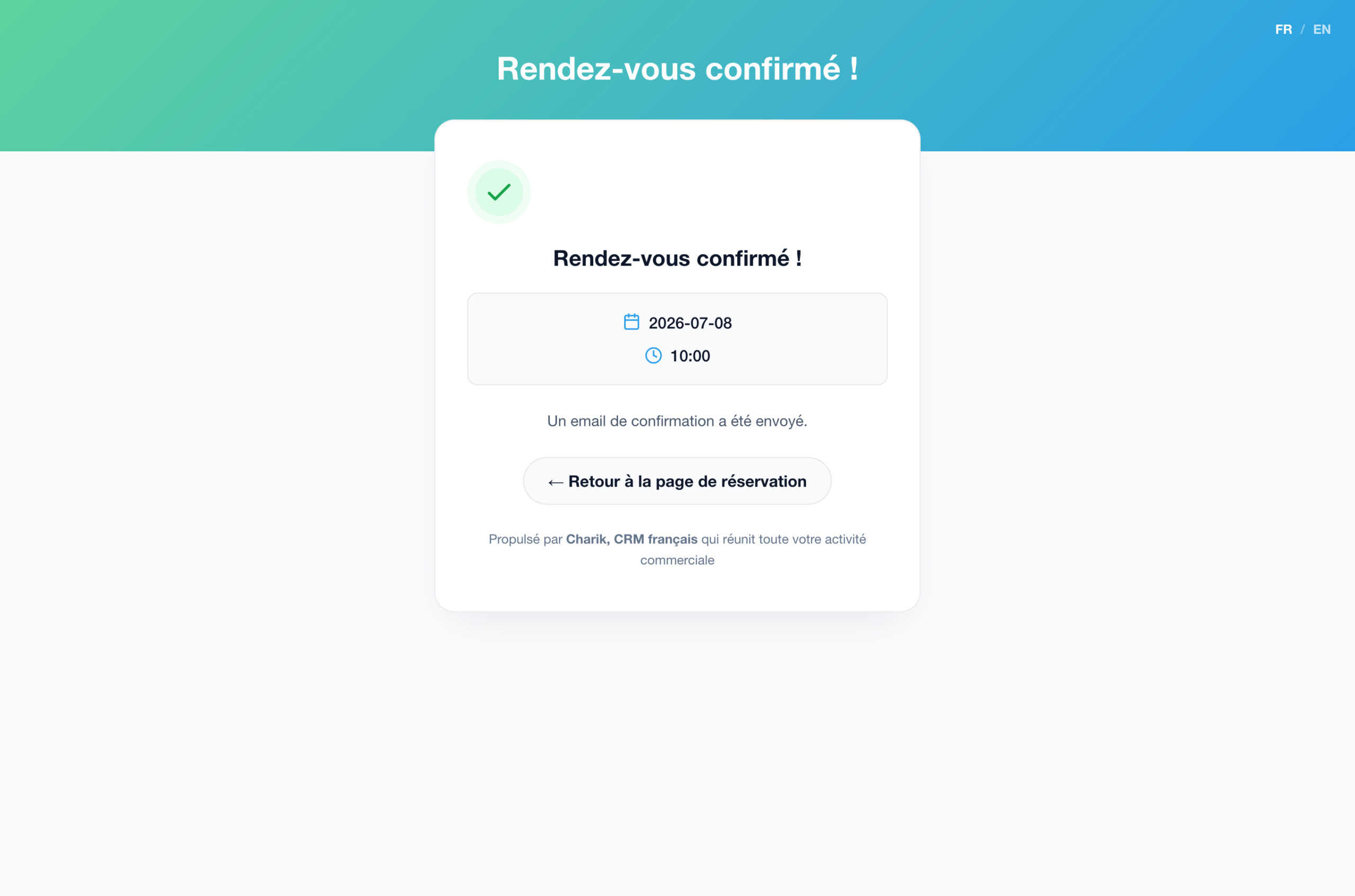 Écran de confirmation de rendez-vous