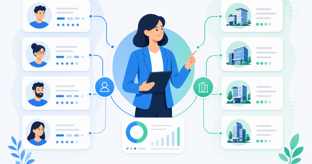 CRM pour cabinet de recrutement reliant candidats, clients et missions avec Charik